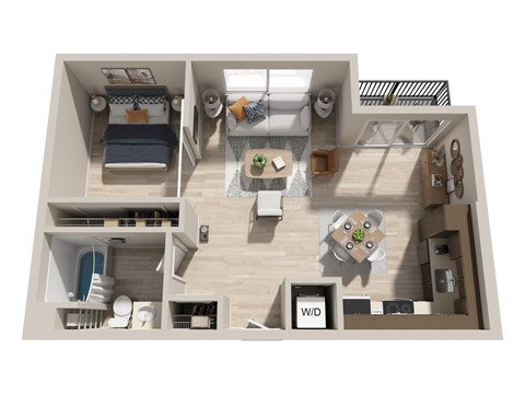 Floor plan for 1 bed, 1 bath, 675 sqft